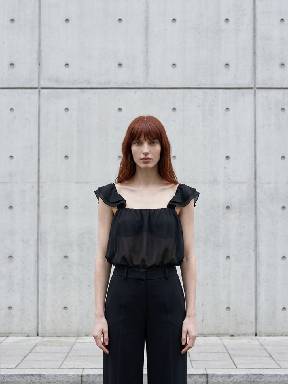 Chic Black Ruffle Strap Blouse
